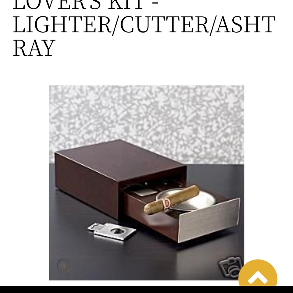 Brown Cigar Lover's Kit with Cutter, Lighter and Ashtray
